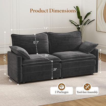 Vesgantti 74" Cloud Couch for Living Room, 2 Seaters Deep Seat Sectional - Image 2