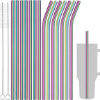Tomorotec 40oz Straws, 14PCS Stainless Steel Replacement Straws for Stanley 40oz Adventure Quencher Travel Tumblers w/Cleaning Brushes 2PCS, Food-Grade, Dishwasher Safe for Smoothies (Metallic)