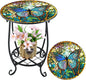 Cinnvoice Outdoor Side Table Round Small Mosaic Patio Accent Indoor End Plant by Cinnvoice