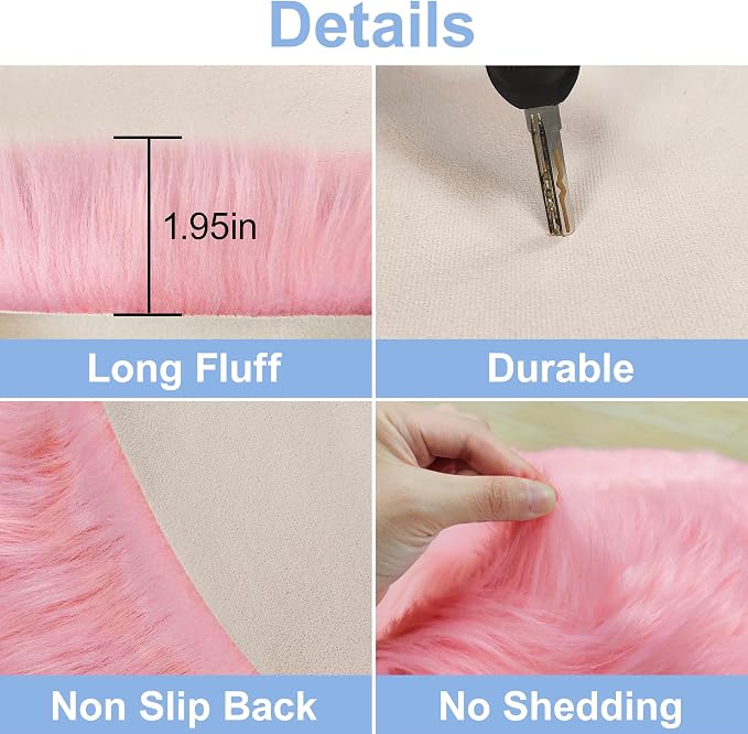 Pink 5'X5' High Pile Shag Rug, Fluffy Round Rug - Image 2