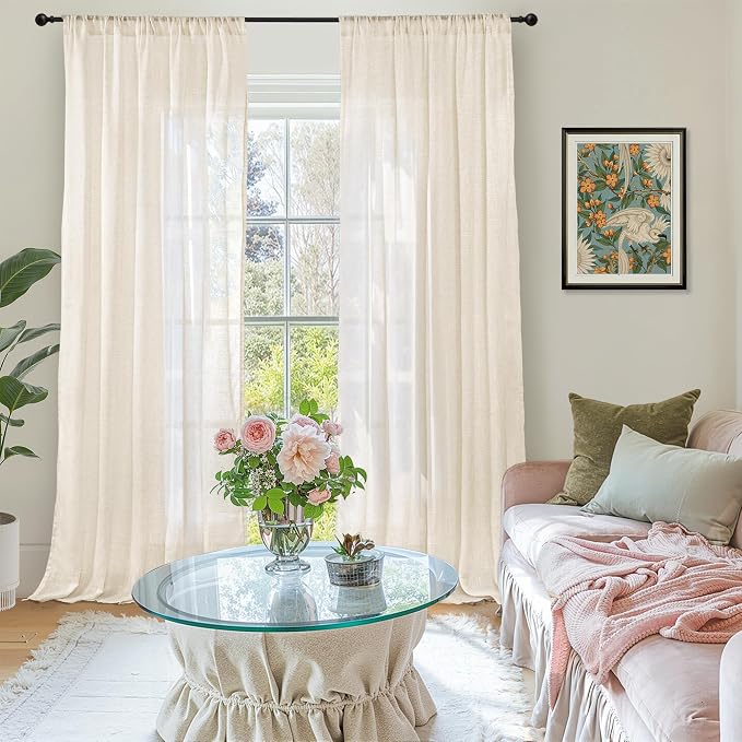 BGment Beige Linen Curtains 80 Inches Long - Image 2
