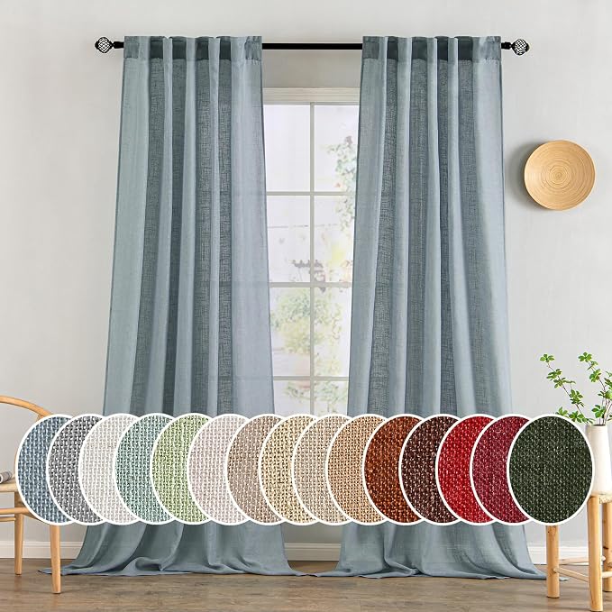 MIULEE Dusty Blue Linen Curtains 52x90 Inch 2 Panel by MIULEE
