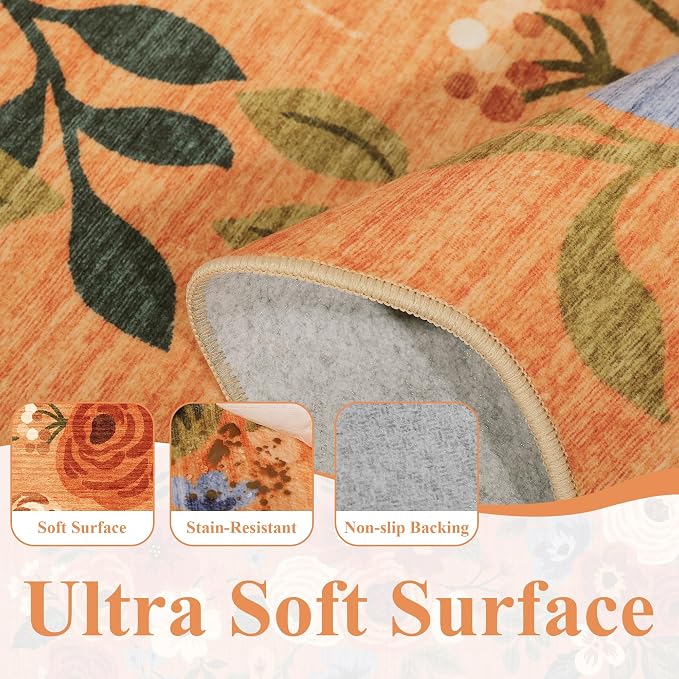DUKINO 3x5 Area Rugs, Non Slip Floral Washable Rug - Image 8