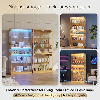 Display Cabinet with Glass Doors & LED Lights, 5 Tier Lighted Display Case - Image 6
