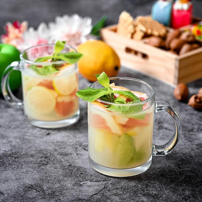 6-Pack Glass Coffee Infusion Mugs with Handle, Clear Tea cups Mugs, Espresso Cups Perfect for Cappuccino, Latte, Tea, Cafe Warm Beverage, Dishwasher & Microwave Safe.