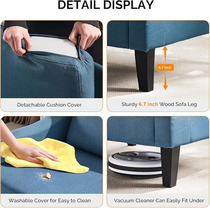 VINGLI Linen Fabric Accent Chair Navy Blue, Modern Upholstered Armchair - Image 7