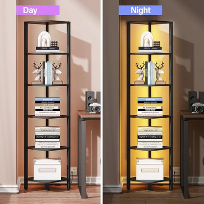 TUTOTAK Corner Shelf with LED Light, 6-Tier Corner Bookshelf - Image 5