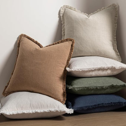 MIULEE Linen Fringe Decorative Throw Pillow Covers Light Olive Green 20x20 | - Image 7