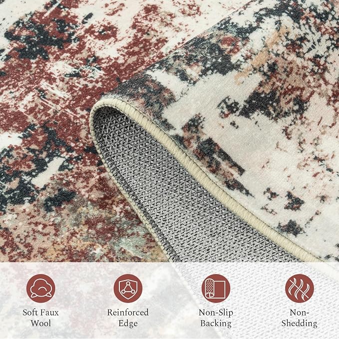 Rugflix 8x10 Area Rugs for Living Room, Washable Rust Brown Green Large Rug | - Image 7