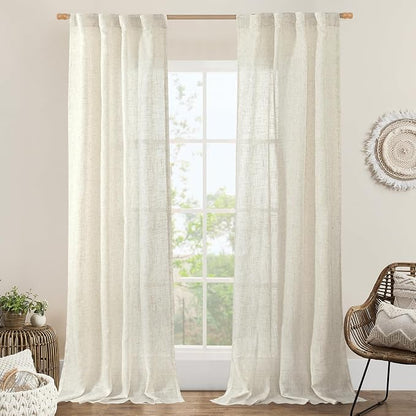 Natural Linen Boho Curtains 84 inch Length by LAMIT