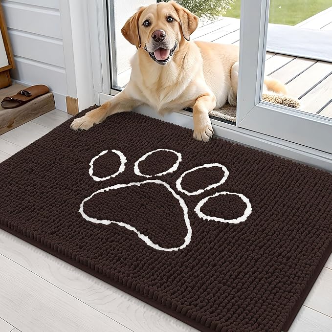 OLANLY Dog Door Mat for Muddy Paws 36x24, Paw Print Design Chenille Mud Mat | by OLANLY