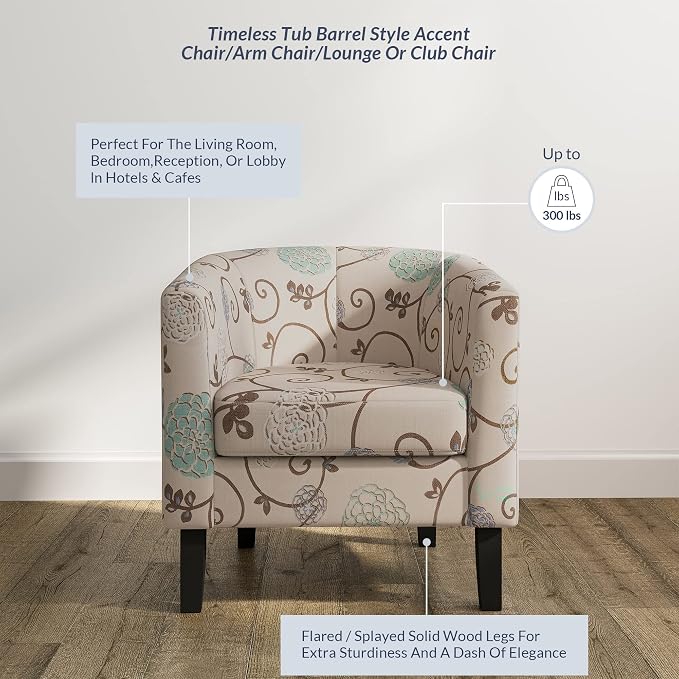 BELLEZE Living Room Chairs Set of 2, Linen Round Accent Barrel Chairs, Club Tub - Image 4