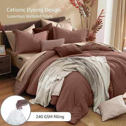 Monbix Full Size Comforter Set, Terracotta Bedding Comforter - Image 3