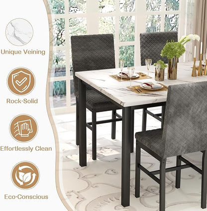 Recaceik Dining Table Set for 4, Modern 5 Piece Dining Table Set Faux Marble - Image 7