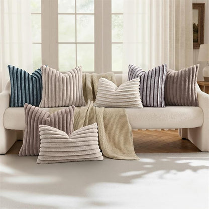 decorUhome Fall Faux Fur Throw Pillow Covers 16x16 Set of 2 Brown White | - Image 5