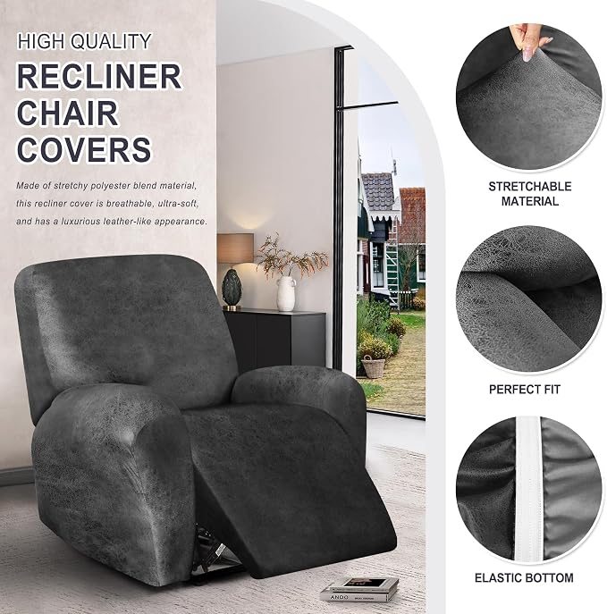 ANARACHON Leather Look Recliner Chair Covers, 4-Pieces Stretch Recliner Cover - Image 4