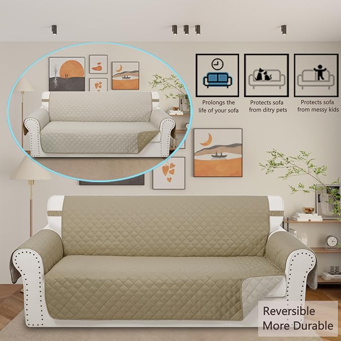 Reversible Oversized Sofa Covers, XL Sofa, Camel/Beige | Couch Cover Furniture - Image 2