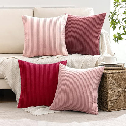 MIULEE Soft Corduroy Decorative Throw Pillow Covers Pink Series 18x18 | Set of 4 - Image 5