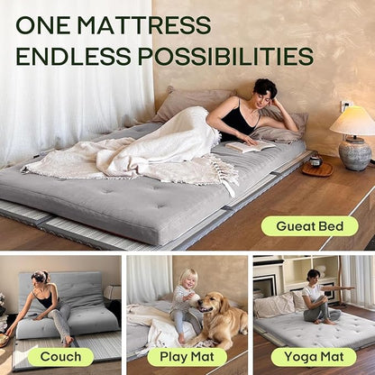 ZonLi Japanese Floor Futon Mattress King Size 76"x 80", 100% Cotton Cover 4'' - Image 5
