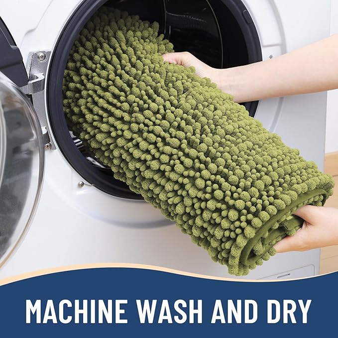 Arotive Luxury Chenille Bathroom Rug Mat, Extra Soft Thick Absorbent Shaggy Bath Rugs, Non-Slip Machine Wash Dry, Plush Bath Mats for Bathroom, Shower and Tub, 30x20, Willow Green