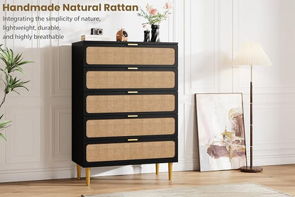 GarveeHome Rattan 5 Drawer Dressers - Image 6