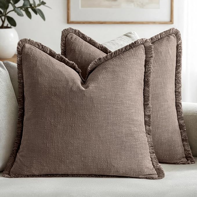 MIULEE Linen Fringe Decorative Fall Euro Pillow Covers Malt Ball 22x22 | Set of by MIULEE
