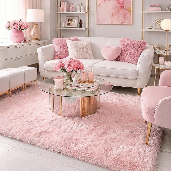Amdrebio Light Pink Fluffy Fuzzy Area Rug 4x6 - Image 9