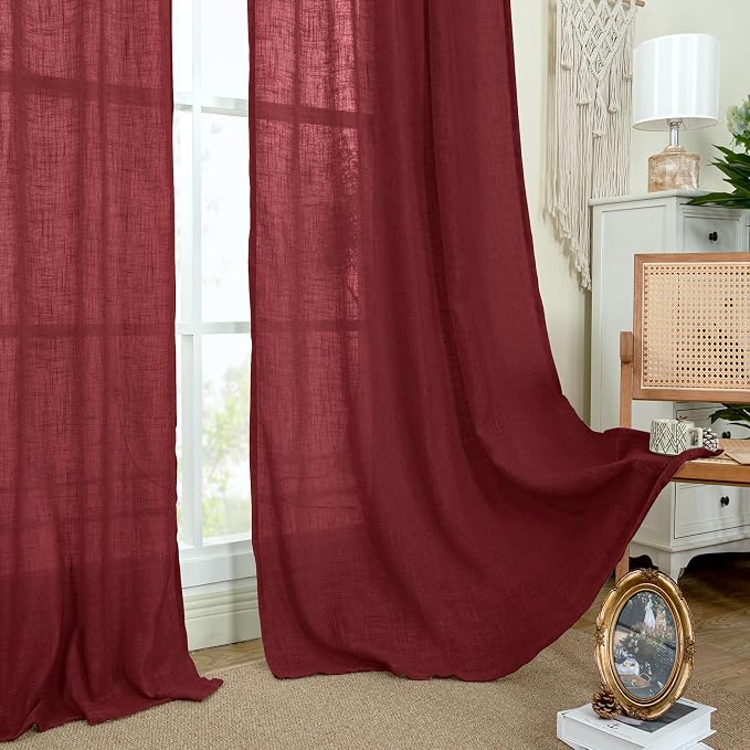 72 inch Red Linen Textured Curtains - Image 9