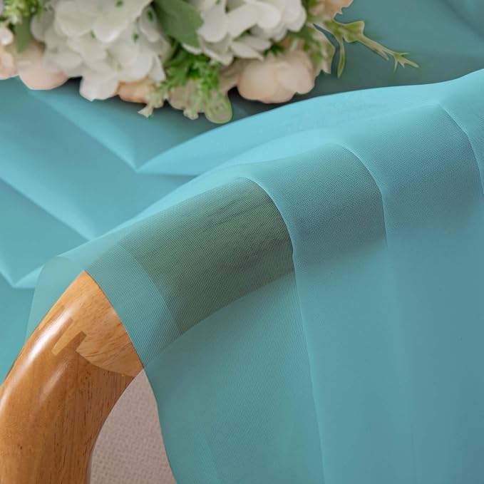 Chyhomenyc Sheer Curtains 63 Inch Length 2 Panels, Aqua | Light Filtering - Image 9