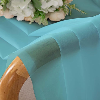 Chyhomenyc Sheer Curtains 63 Inch Length 2 Panels, Aqua | Light Filtering - Image 9