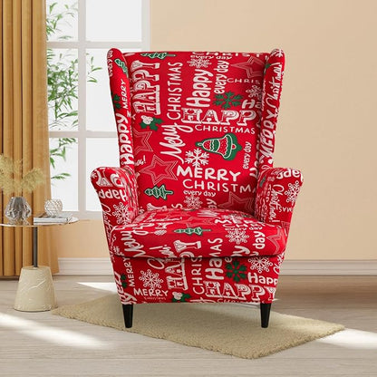 HAOYONG Christmas Stretch Wingback Chair Cover 2 Pieces Wing Chair Slipcover - Image 5