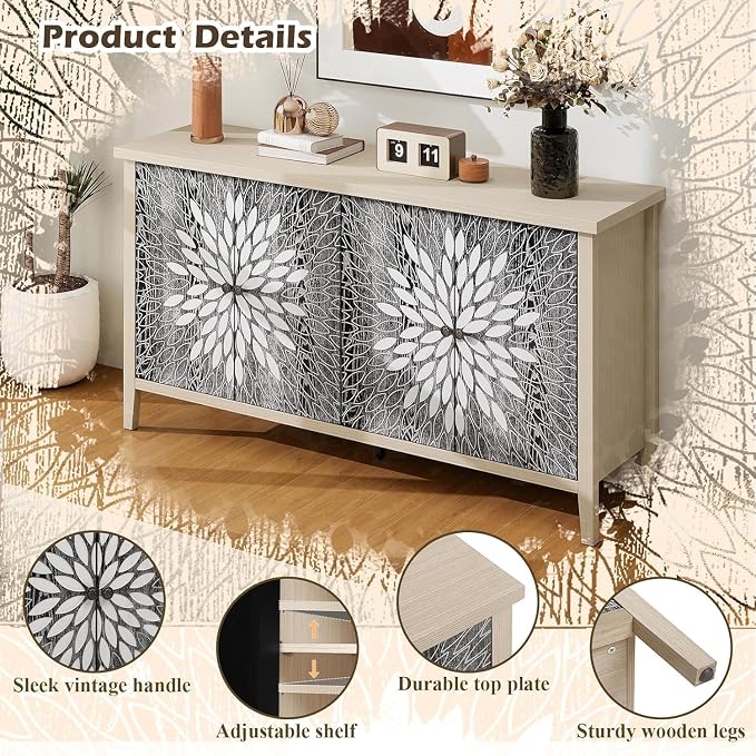 58" Sideboard Buffet Cabinet, Storage Cabinet - Image 5