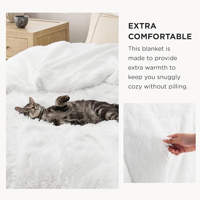 Bedsure GentleSoft Fluffy White Throw Blanket, Soft Cozy Furry Sherpa Fleece - Image 4