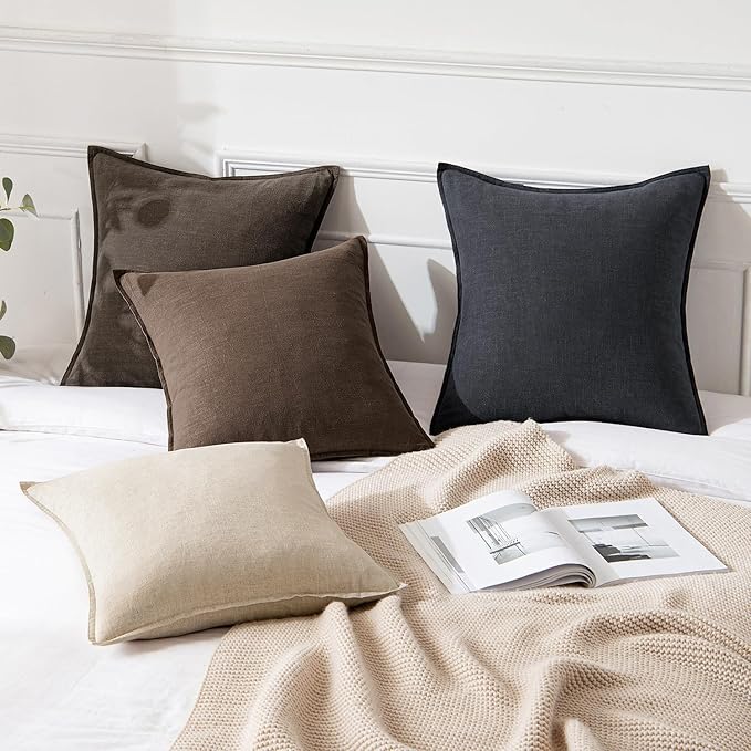 MIULEE Decorative Linen Euro Sham Pillow Covers 24x24 Inch Coffee | Boho - Image 4