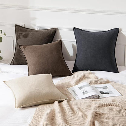 MIULEE Decorative Linen Pillow Covers 18x18 Inch Coffee | Boho Farmhouse​ ​Fall - Image 4