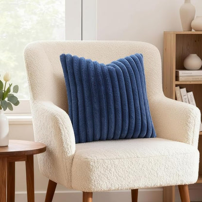decorUhome Fall Faux Fur Throw Pillow Covers 16x16 Set of 2 Navy Blue | - Image 4