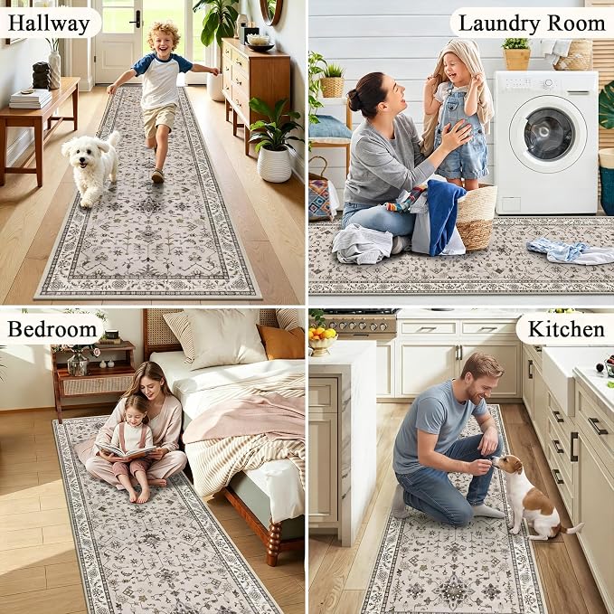 HEBE Hallway Runner Rug 2'x8', Washable Non Slip Kitchen Rug Runner | Soft Boho - Image 6