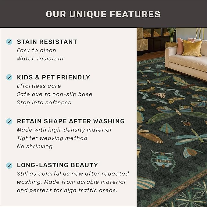 3x8 Dark Green Long Hallway Runner Rug - 8ft Washable Non Skid Wide Runner Rugs - Image 6