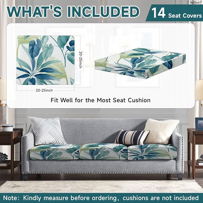 CALBODE 14 Pcs Stretch Indoor/Outdoor Seat Cushion Covers, Indoor/Outdoor Couch - Image 2