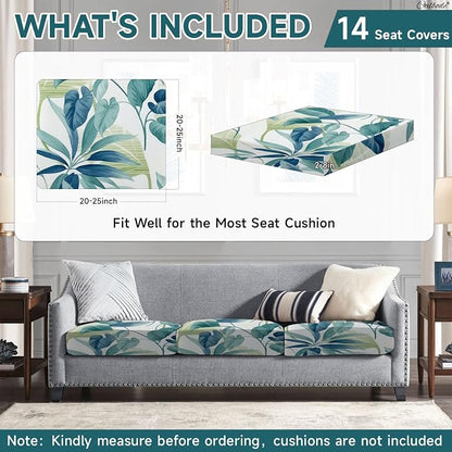 CALBODE 14 Pcs Stretch Indoor/Outdoor Seat Cushion Covers, Indoor/Outdoor Couch - Image 2