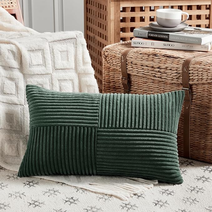 Fancy Homi Set of 2 Dark Green Lumbar Decorative Throw Pillow Covers 12x20 Inch - Image 2