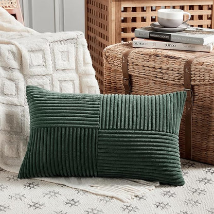 Fancy Homi Set of 2 Dark Green Lumbar Decorative Throw Pillow Covers 12x20 Inch - Image 2