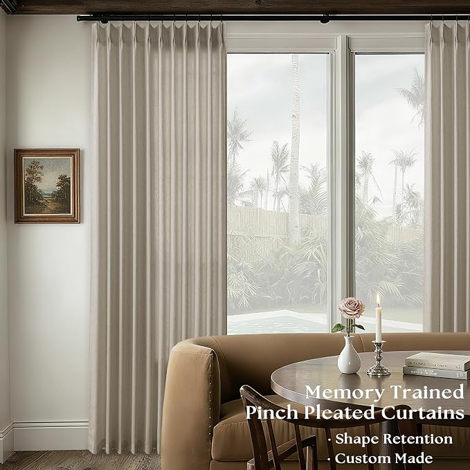 Extra Wide Semi Sheer Linen Curtains 96 Inches Long 72 Inch Wide | Taupe - Image 8
