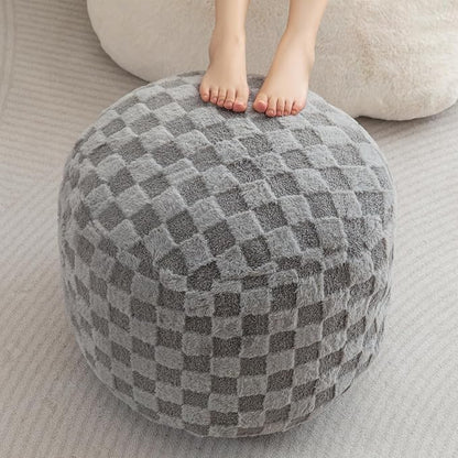 HIGOGOGO Round Stuffed Pouf Ottoman, Plaid Poufs by HIGOGOGO