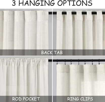 Cream Natural Linen Curtains 92 Inch Length 2 Panels Set - Image 3