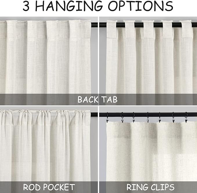 Linen Cream Curtains 145 inch Extra Long - Image 3