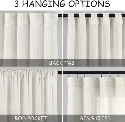 Cream Natural Linen Curtains 90 Inch Length 2 Panels Set - Image 3