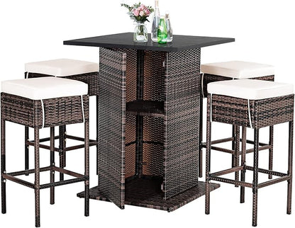 Tangkula 5 Piece Outdoor Rattan Bar Set, Patio Bar Furniture by TANGKULA