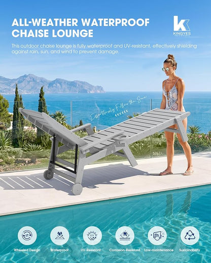 KINGYES HDPE Lounge Chair Outdoor Set of 2, Patio Chaise Lounge Recliner - Image 7