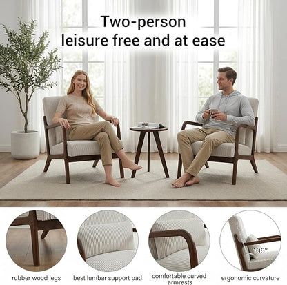 Mid Century Modern Accent Chairs Set of 2, Upholstered Corduroy Armchairs - Image 7